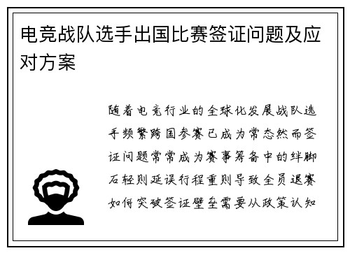 电竞战队选手出国比赛签证问题及应对方案